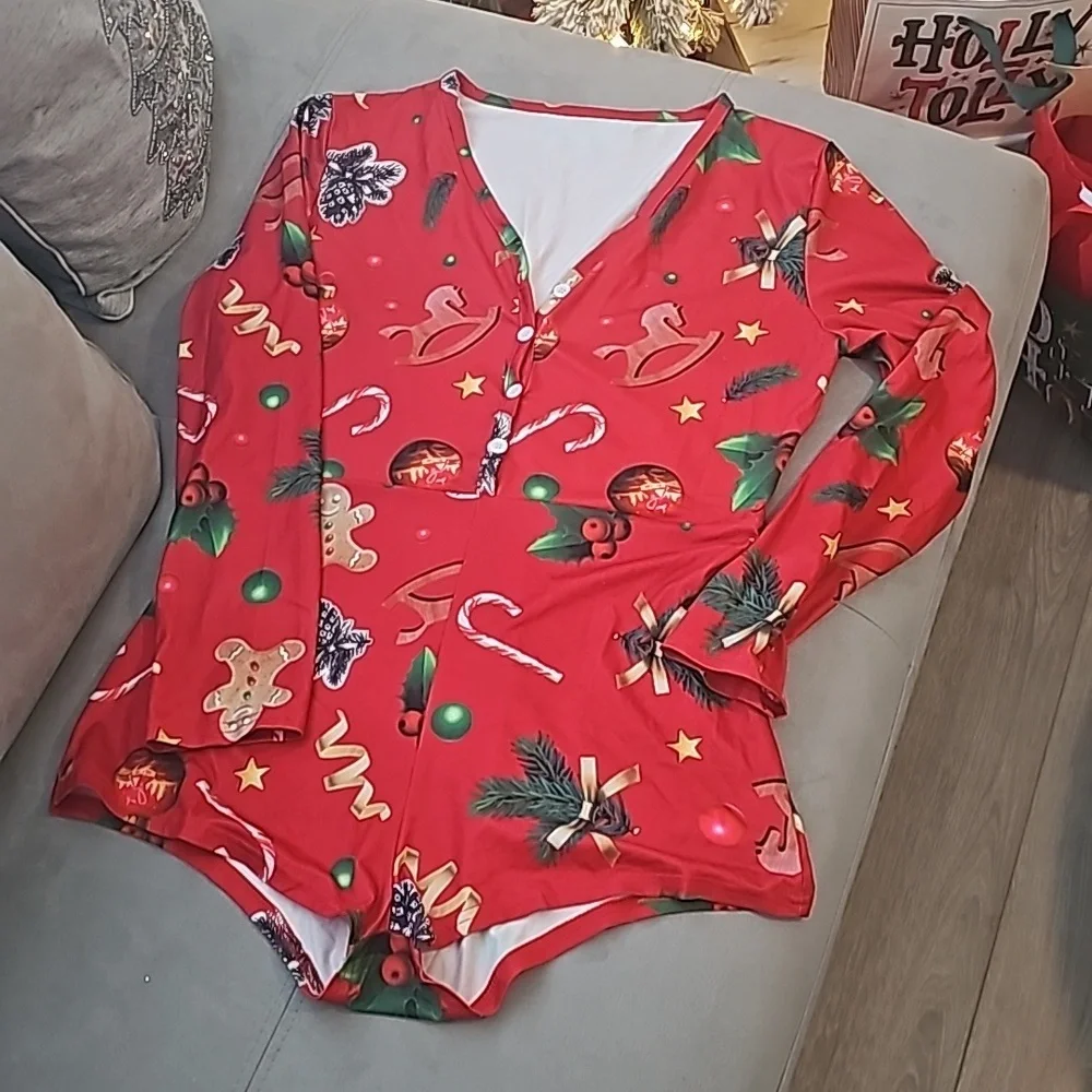 NWOT Sexy Christmas Pajamas One-Piece Romper - Picture 5 of 6